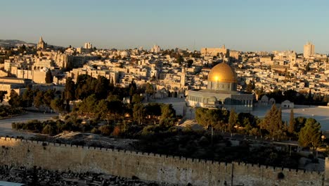 aerial drone dome of the rock is a muslim shrine on the temple mount, sacred site for jews and christians