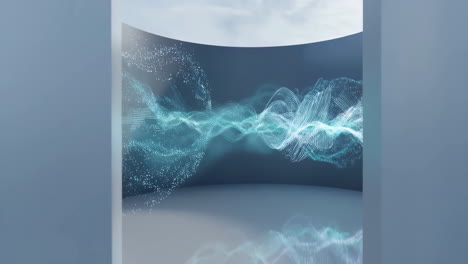 abstract digital waveform visualization in a curved room