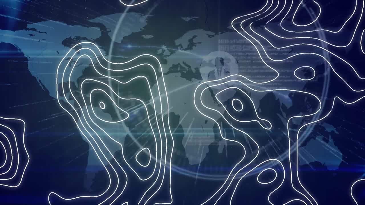 animación del procesamiento de datos sobre el mapa del mundo