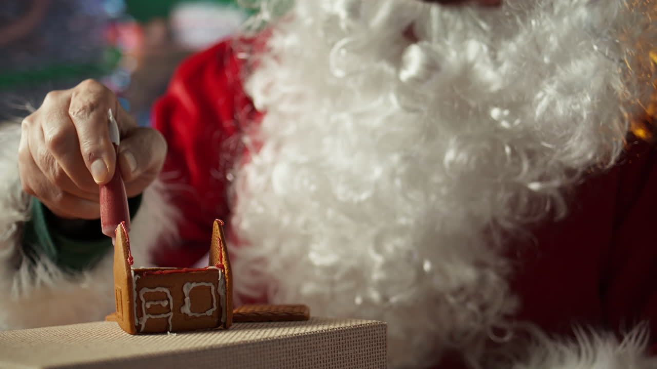 Santa Decorating a Gingerbread House