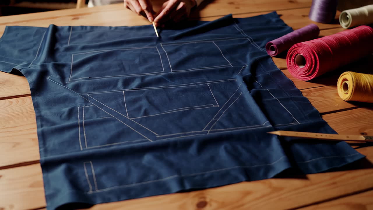 Person Marking Pattern on Blue Fabric