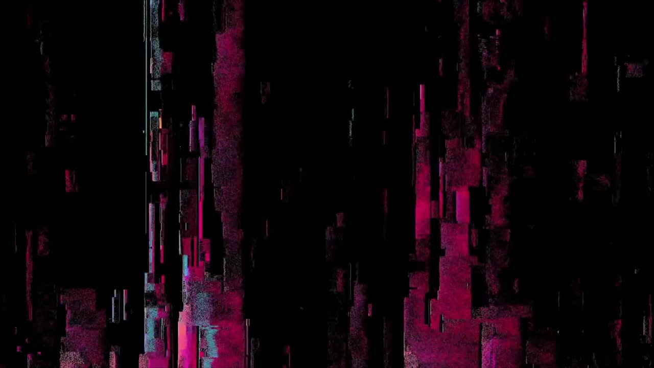 Lodret digital glitch-støj med magenta og cyan farver