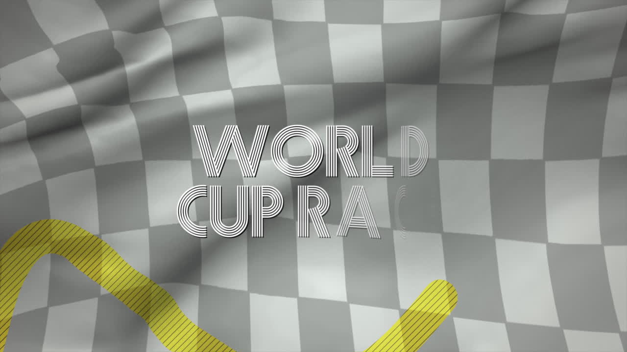 스포츠 깃발에 파란색, 녹색, 노란색 줄무늬가 있는 월드컵 경주