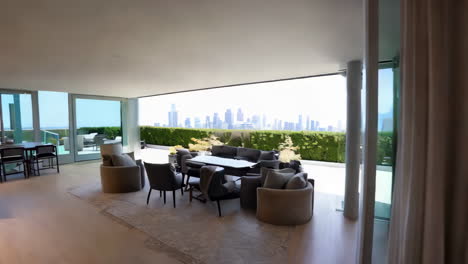 modern luxury penthouse with city skyline view and open plan living