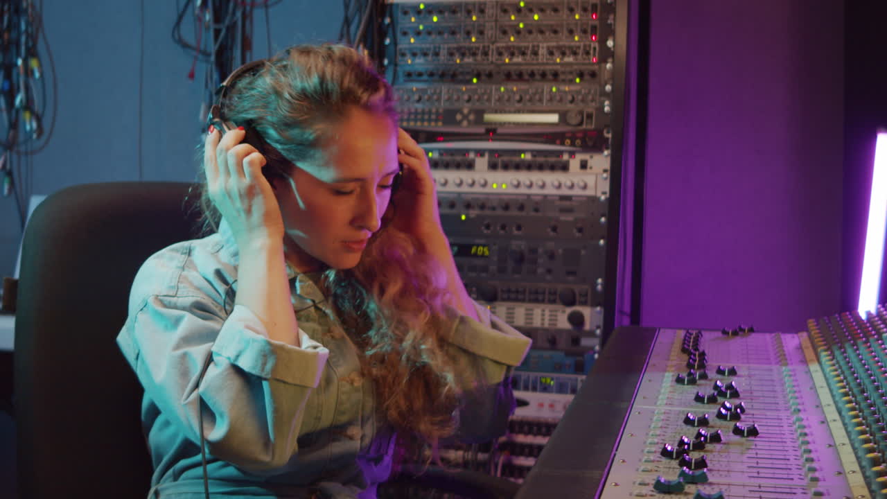 retrato de una mujer trabajando en un estudio de grabación