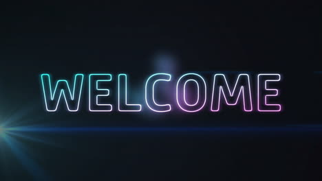 Animation-of-welcome-neon-text-over-light-trails-on-dark-background