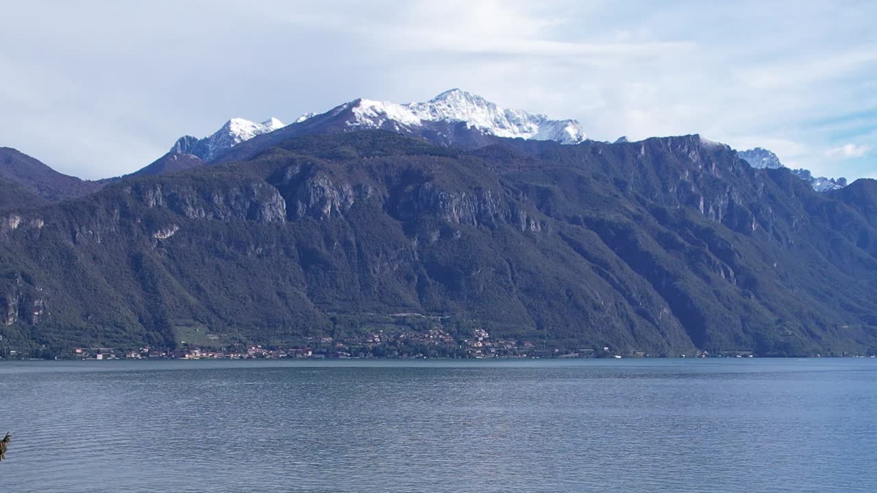 Spectacular aerial view of the Alps in Italy showing mountains and water