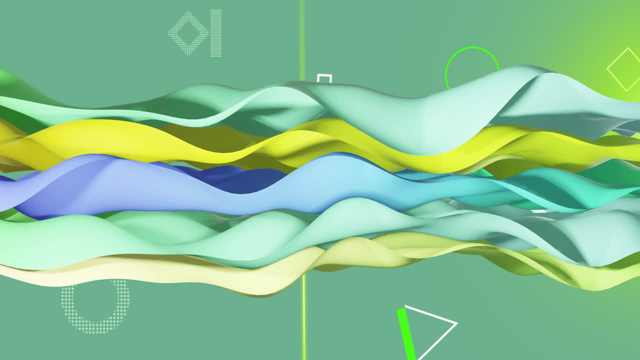 Animation of multi coloured layers waving over green background