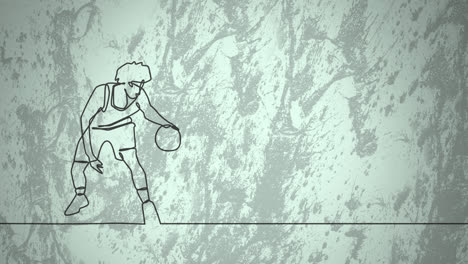 animation of drawing of male basketball player and shapes on white background