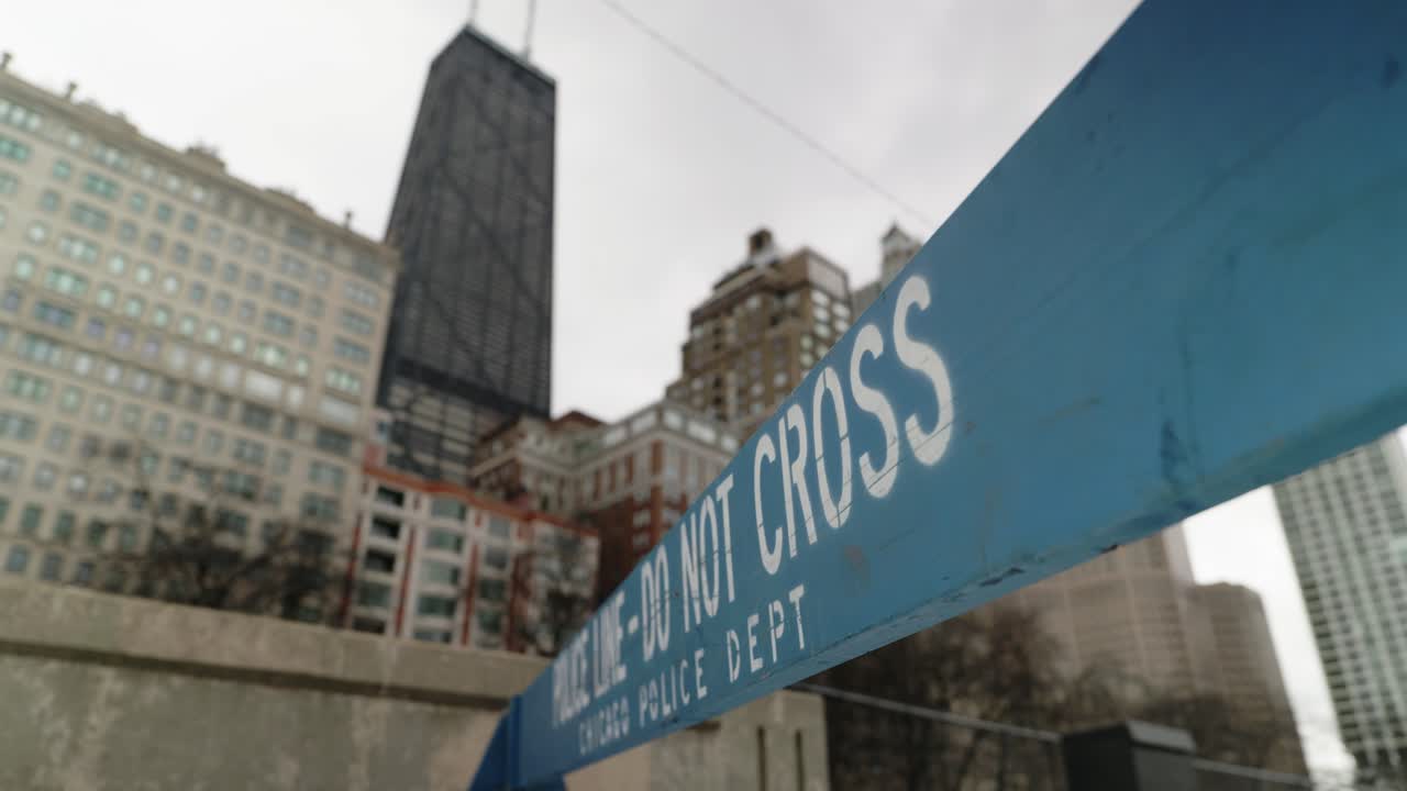 Police line barricade of crime or accident scene, investigation area in Chicago