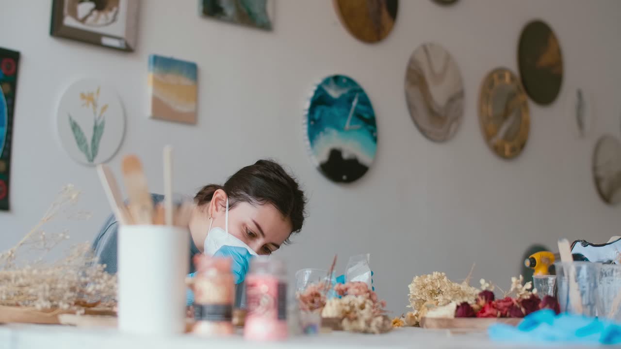 Woman Resin Art Artist at Work