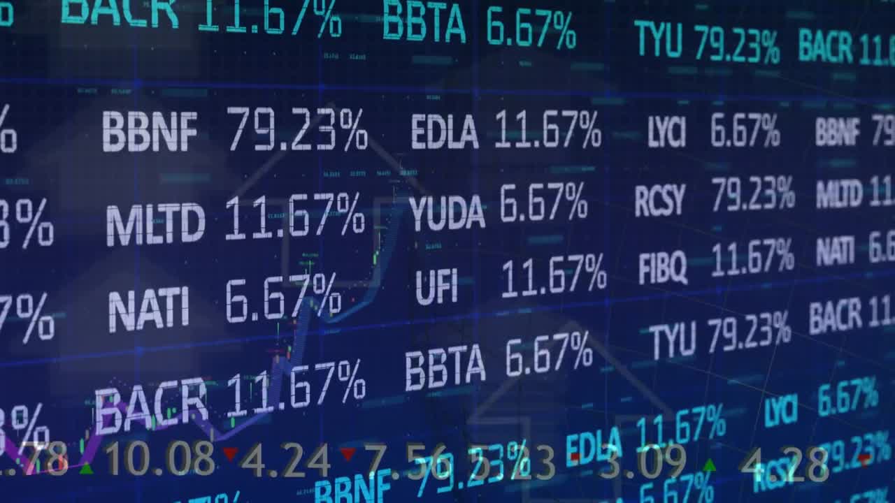 Animation of arrows, stock exchange and financial data processing