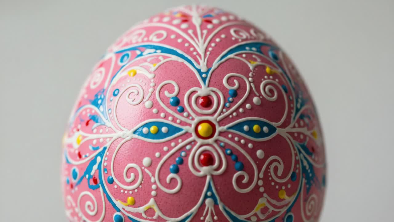 A Beautifully Decorated Pink Easter Egg Featuring Intricate Patterns and Vibrant Colors, Captured in Two Distinct Frames to Showcase the Artistic Detail