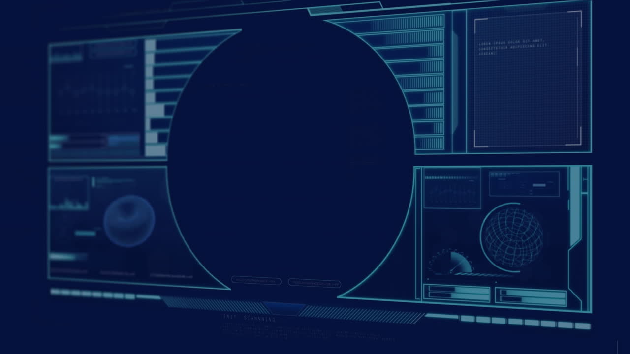 In school, animation showing futuristic digital interface with blue graphs and data