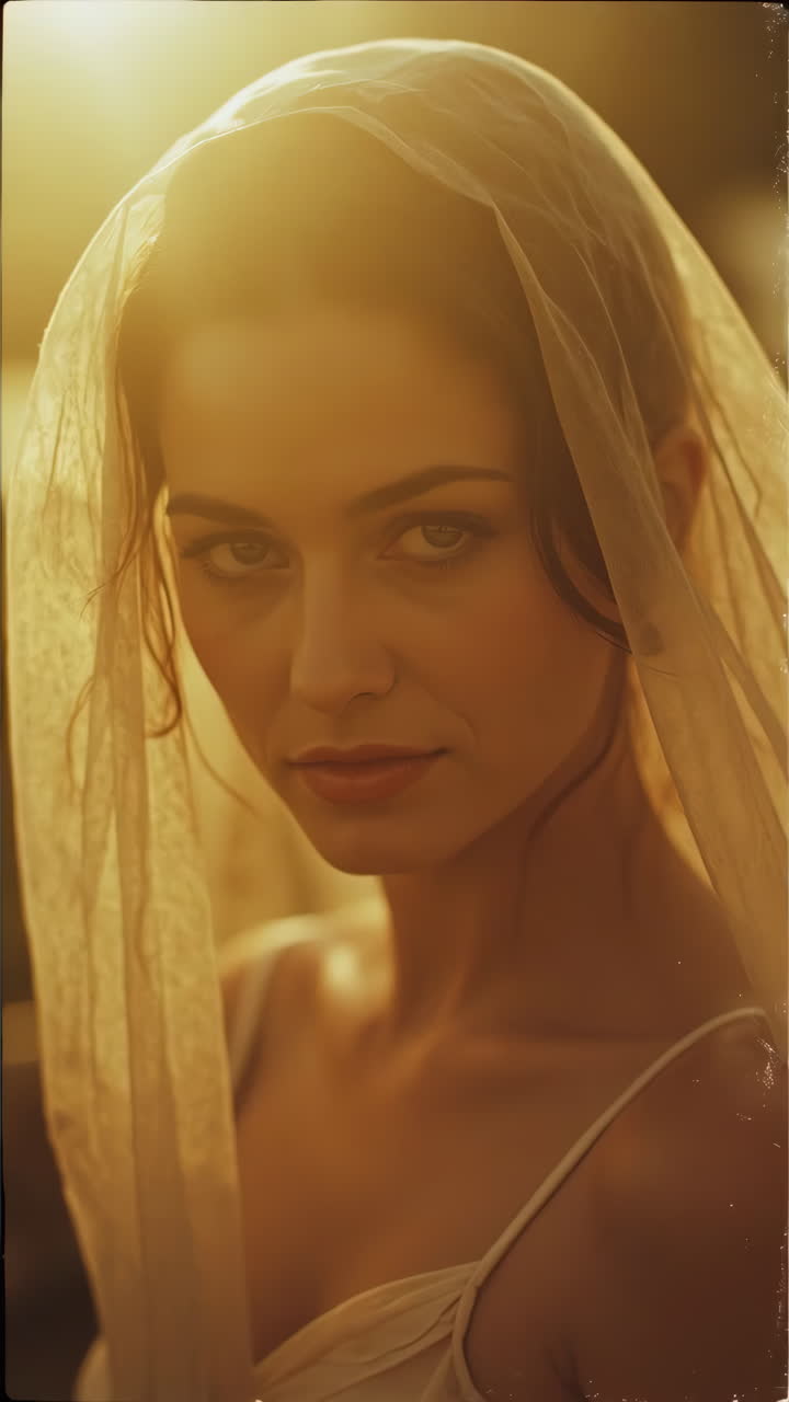Mulher com véu em luz dourada