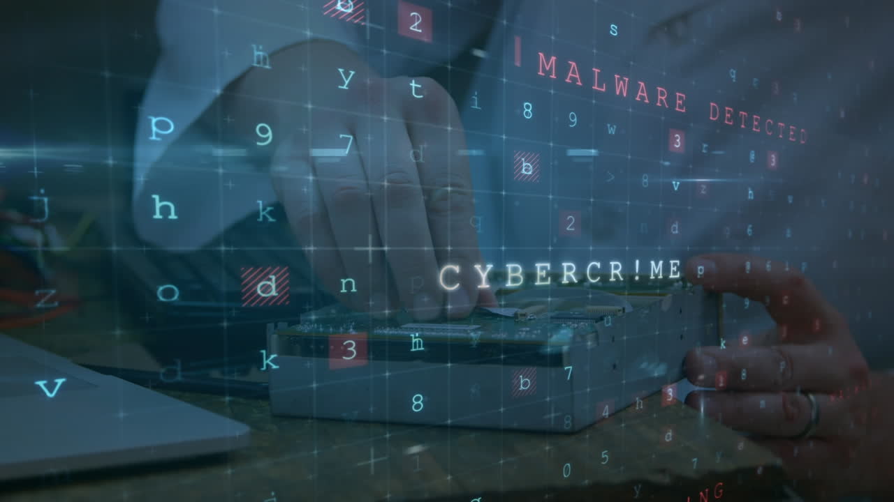 Animation of cyber attack warning over scientist working in lab