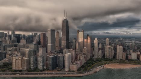 chicago gold coast aerial hyperlapse with dramatic clouds