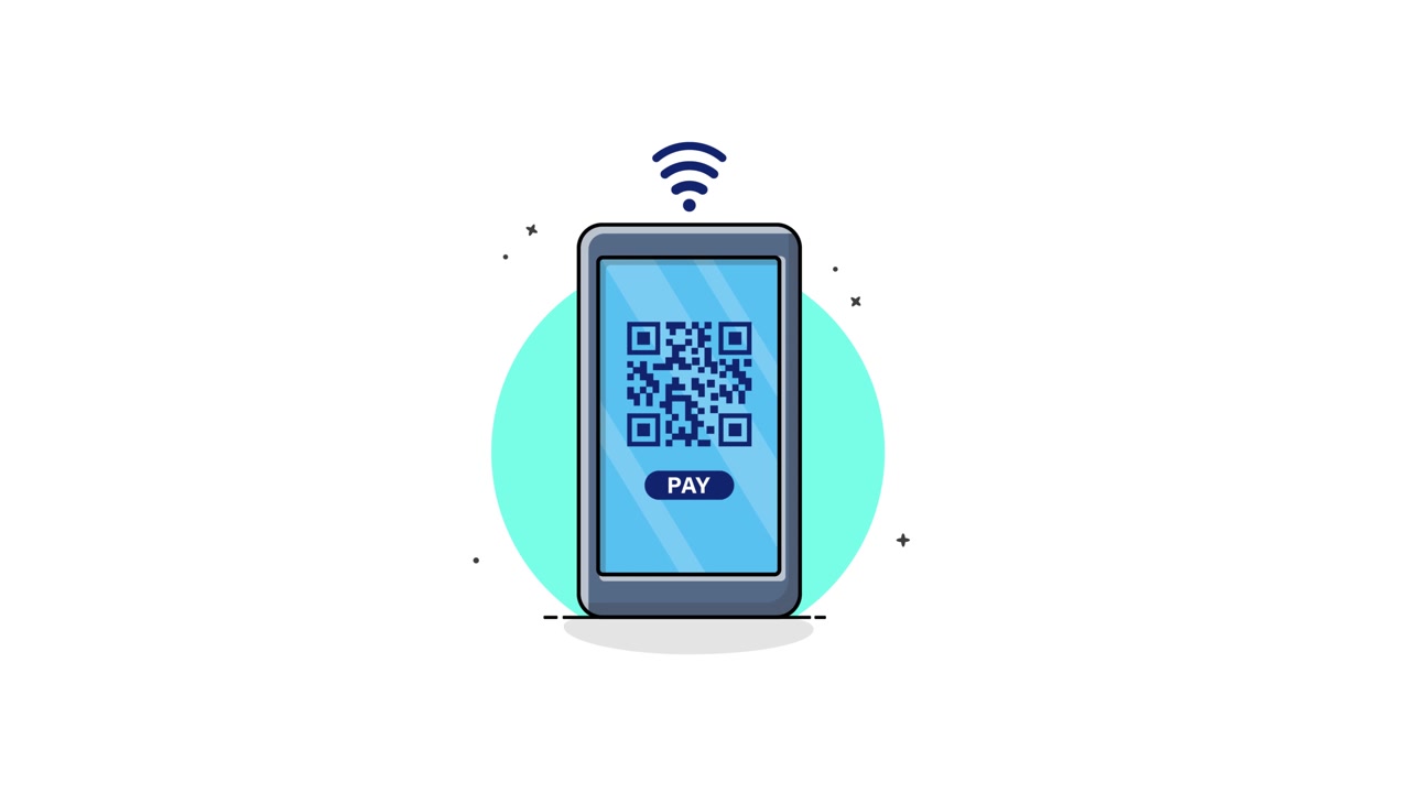 Smartphone animato con codice QR per pagamenti mobili