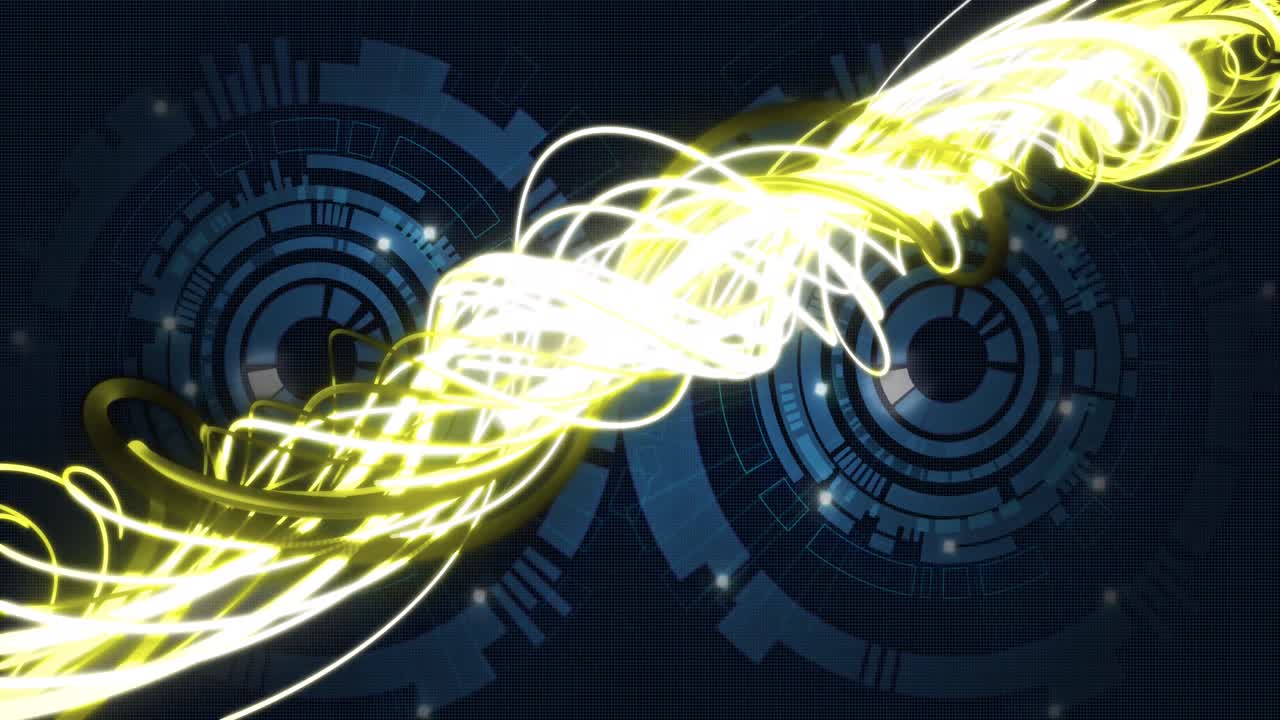 검은 바탕에 파동된 빛과 처리 원의 애니메이션