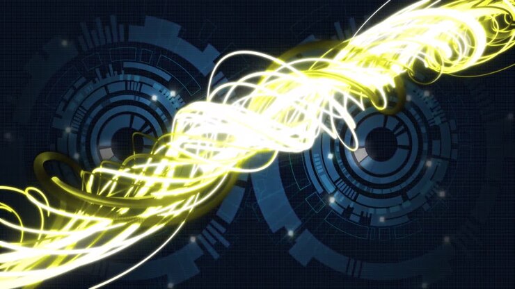 Animation of wavy lights and processing circles on black background