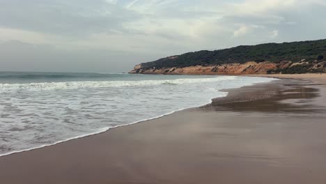 beach scene with waves and cliffs