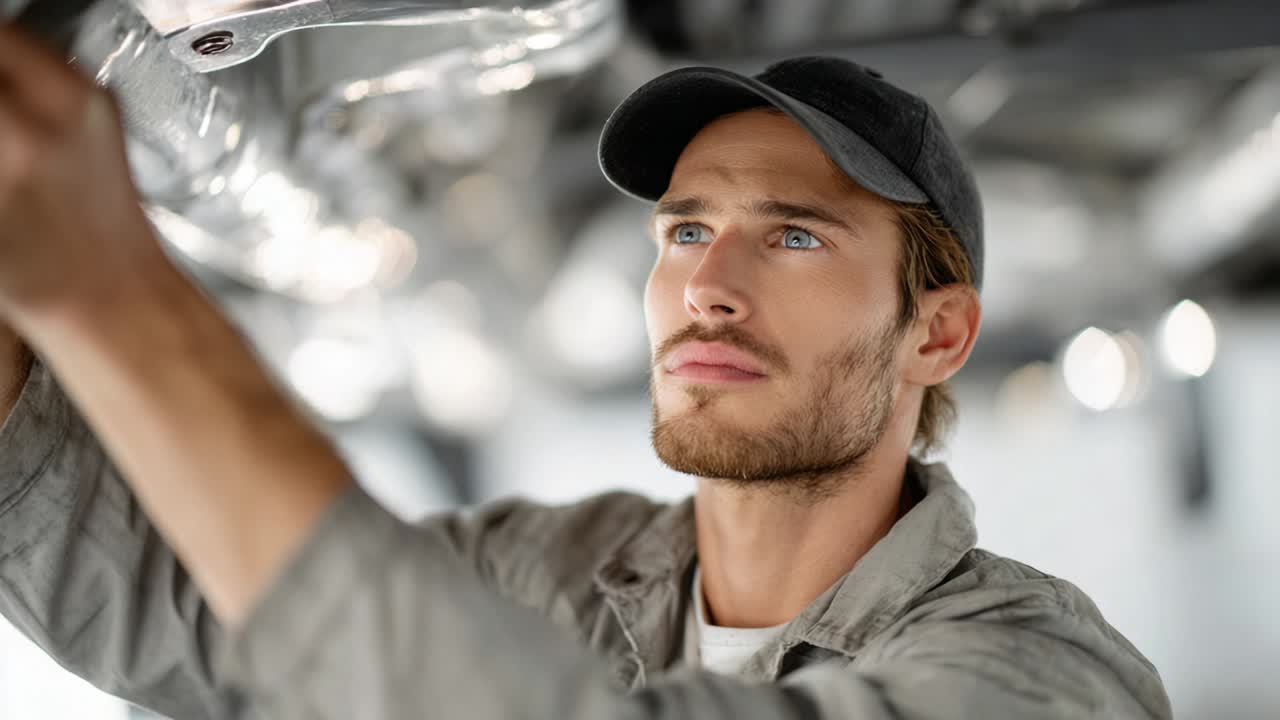 Focused Technician Performing Maintenance on Equipment in Industrial Setting, Displaying Concentration and Professional Skill in Technical Work Environment