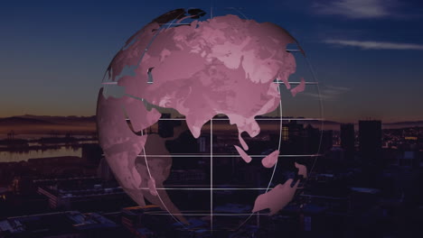 animación del globo girando sobre el paisaje urbano