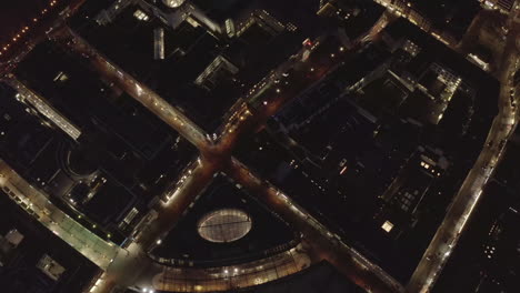 AERIAL:-Slow-Shot-of-City-at-Night,-Cologne,-Germany