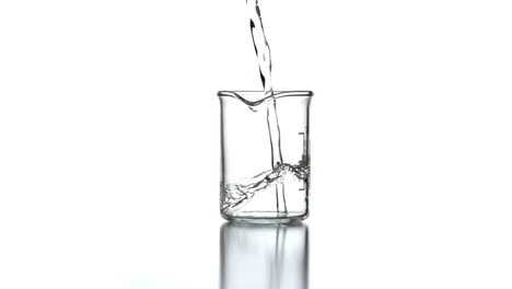 Clear liquid pouring into beaker