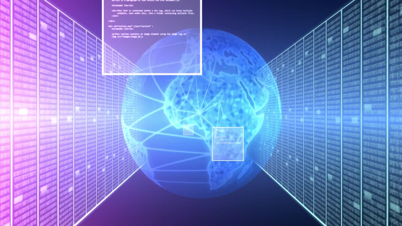 Animation of computer data processing and globe
