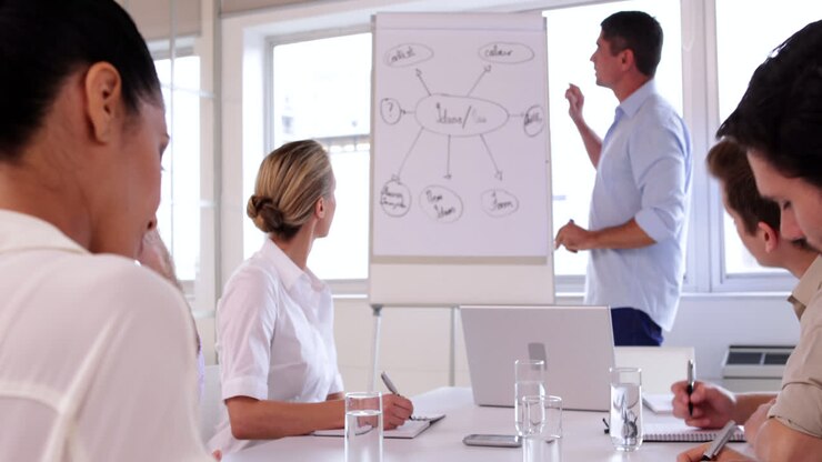 Young businessman giving a presentation
