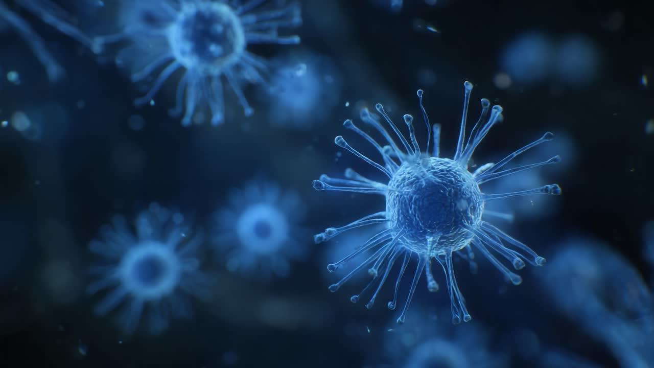 Microscopic Visualization of Viruses in Blue Light: An Intricate Look at Viral Structures and Their Complex Dynamics in a Microscopic Environment