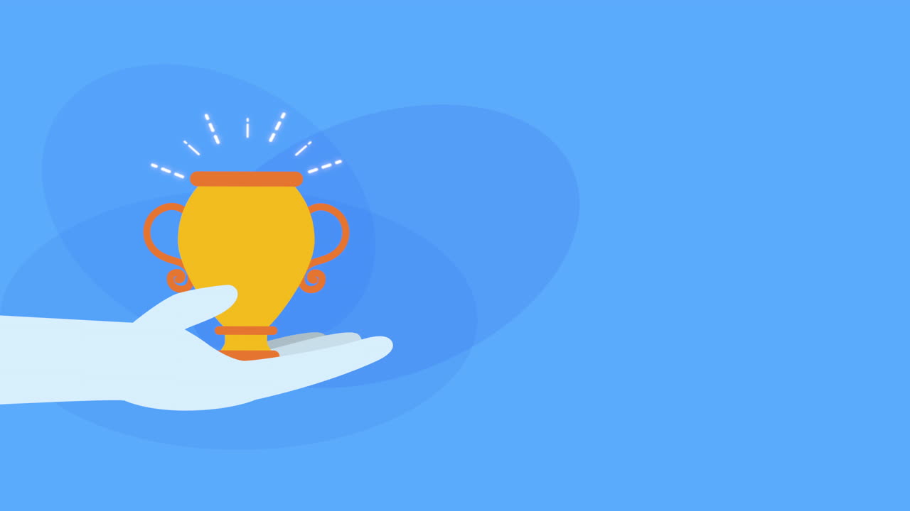 hand lifting trophy cup award animation