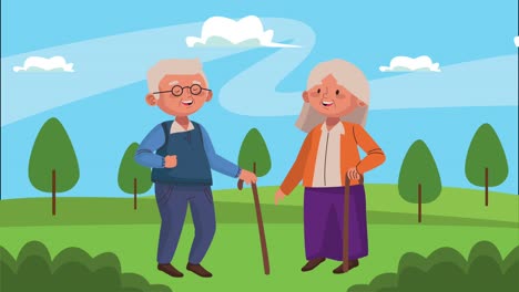 pareja de amantes de edad avanzada caminando personajes de actividad