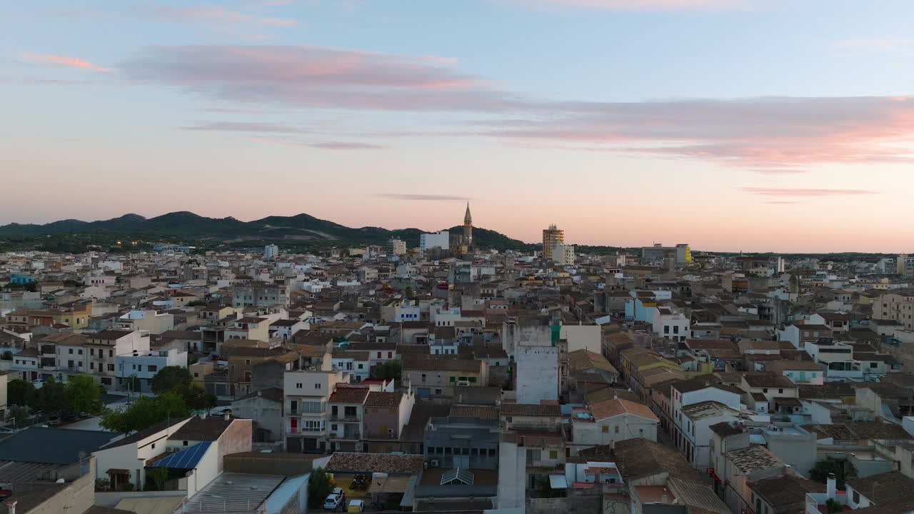 Aerial View of a Mediterranean Town at Sunset