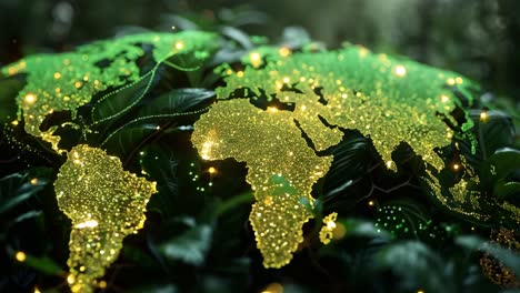 a green leafy plant with a glowing globe on top of it. the globe is lit up and it looks like it's glowing in the dark