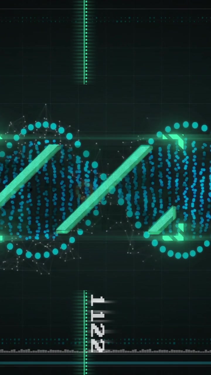 Animation of data processing over dna strand on black background