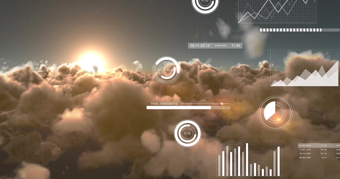 Animazione di elaborazione dati su nuvole
