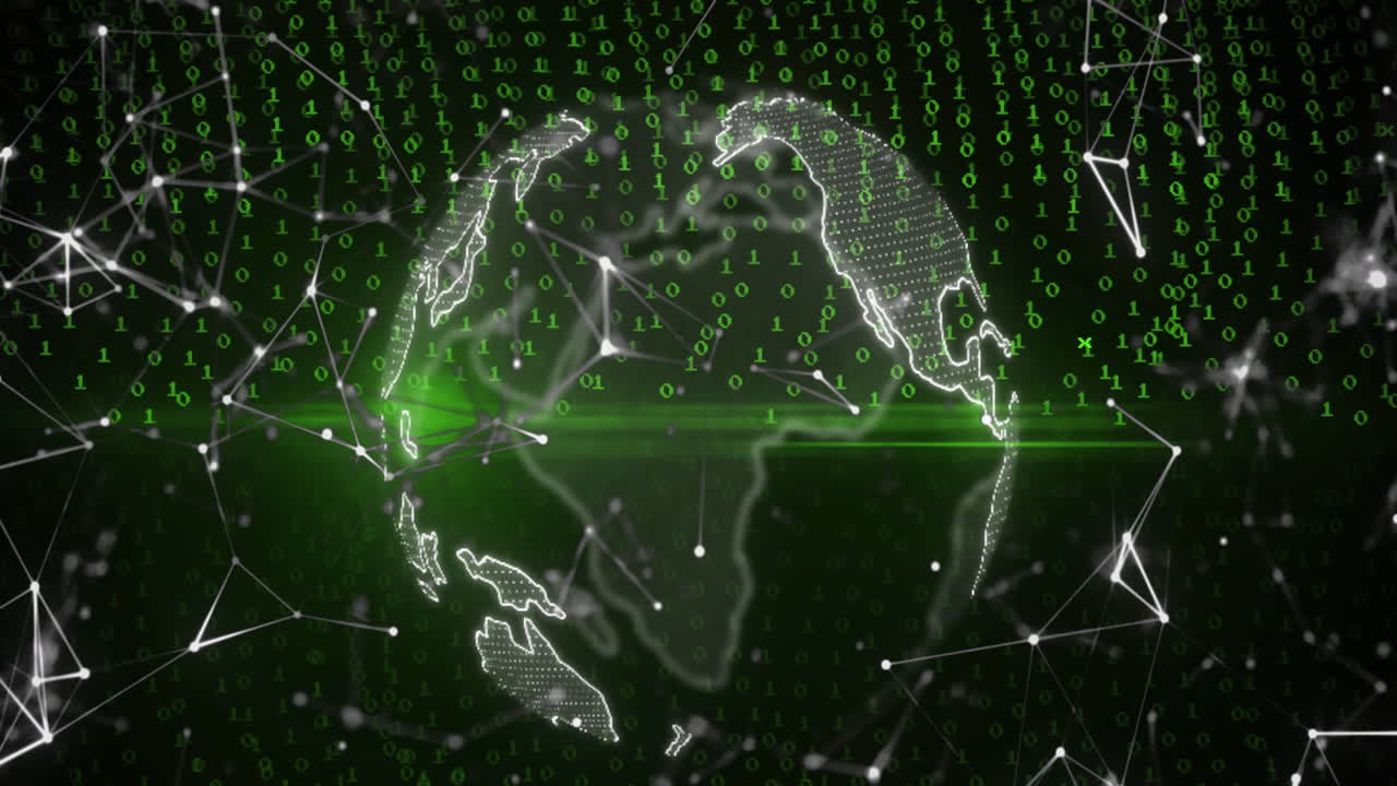 animación del procesamiento de datos y globo sobre fondo negro
