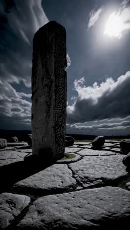 antigua piedra de pie bajo la luz de la luna