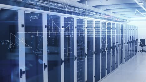 mathematical equations against empty server room