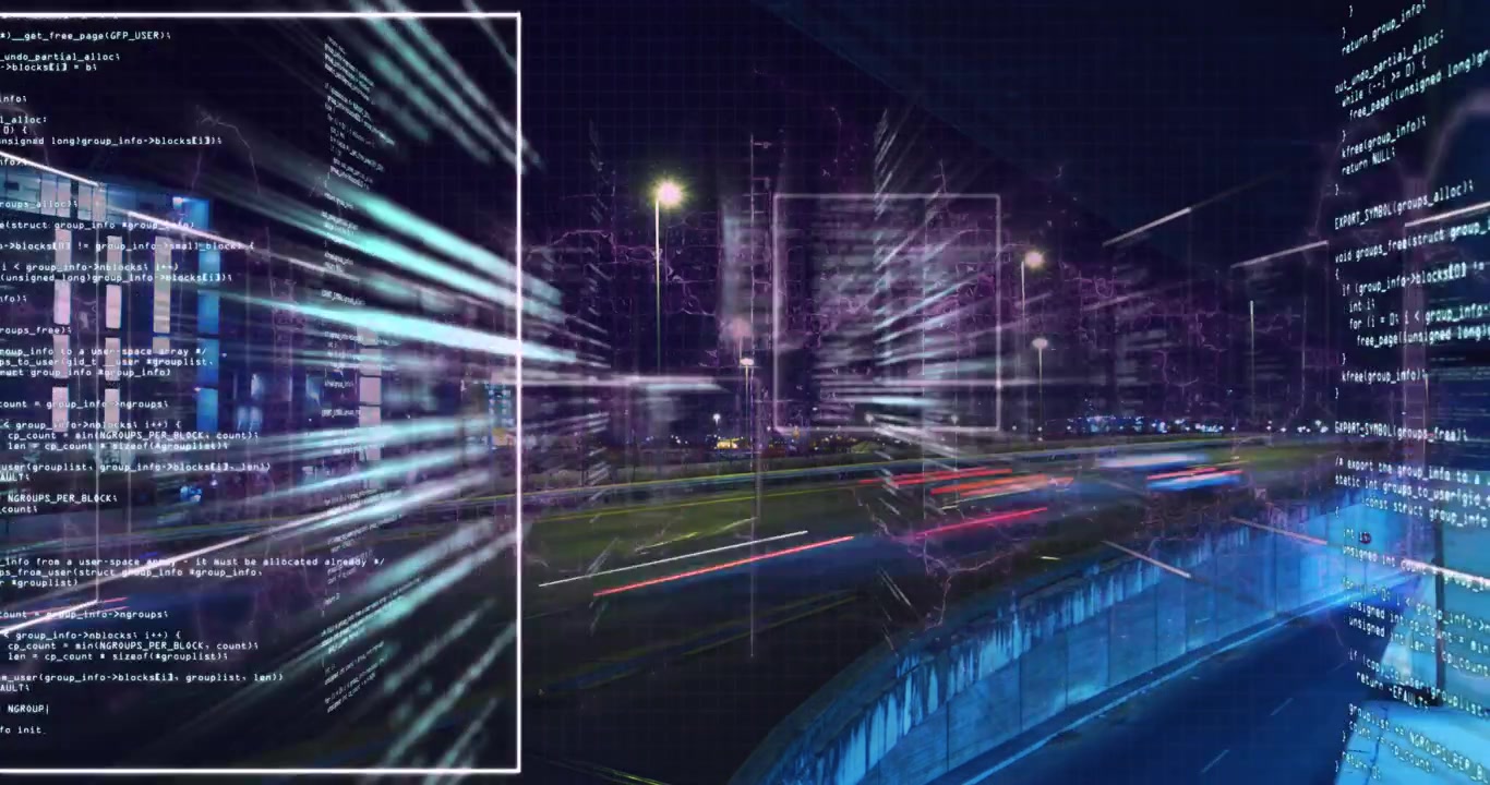 Animazione dell'elaborazione dati su un paesaggio urbano