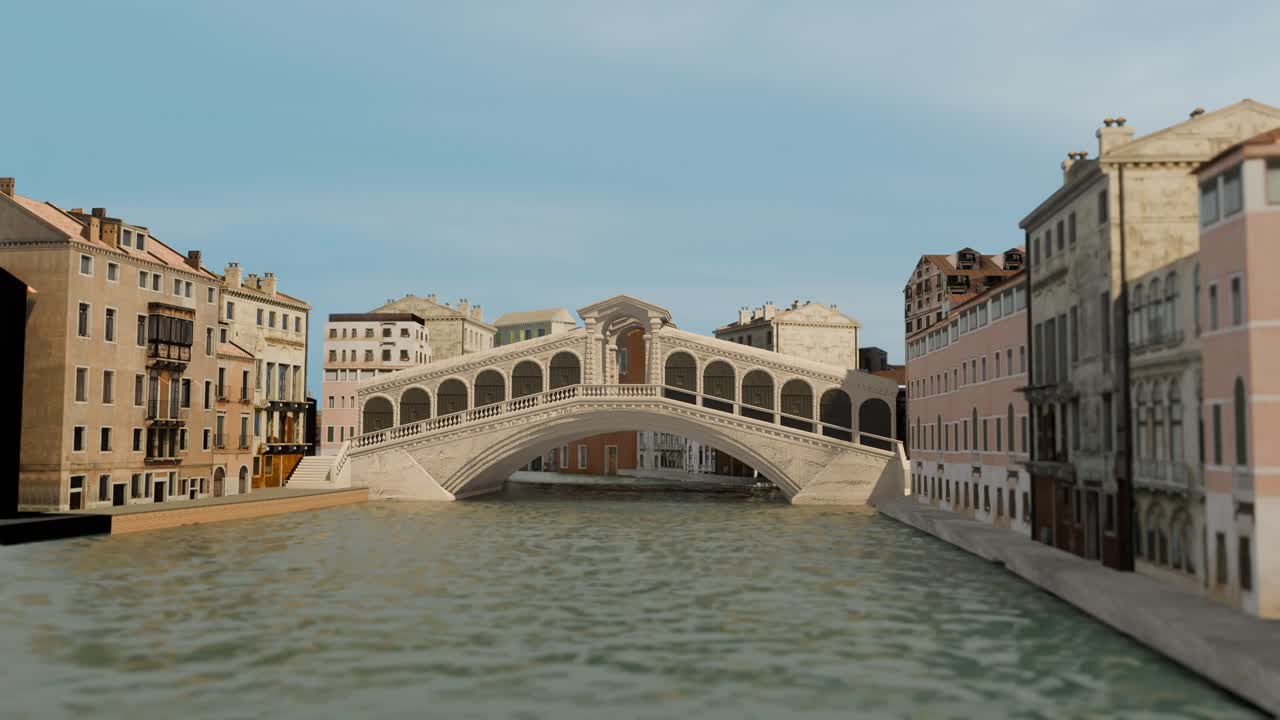 3D Animation showing the Rialto bridge construction in the city of Venice