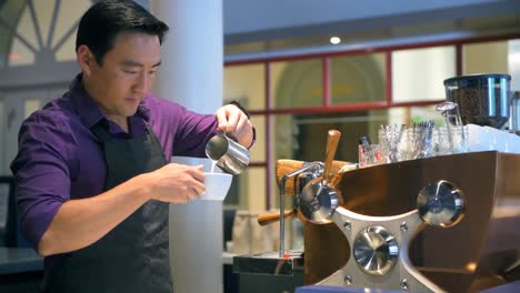 barista preparing coffee in cafe 4k