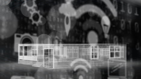 animación de la casa 3d y procesamiento de datos con iconos