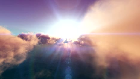 vuela al atardecer por encima de las nubes y el océano 4k