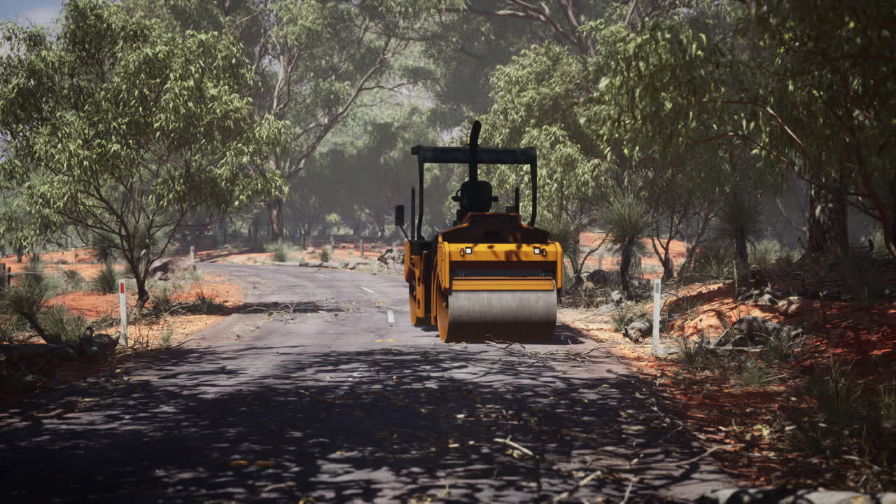 숲 속 의 도로 롤러 트랙터