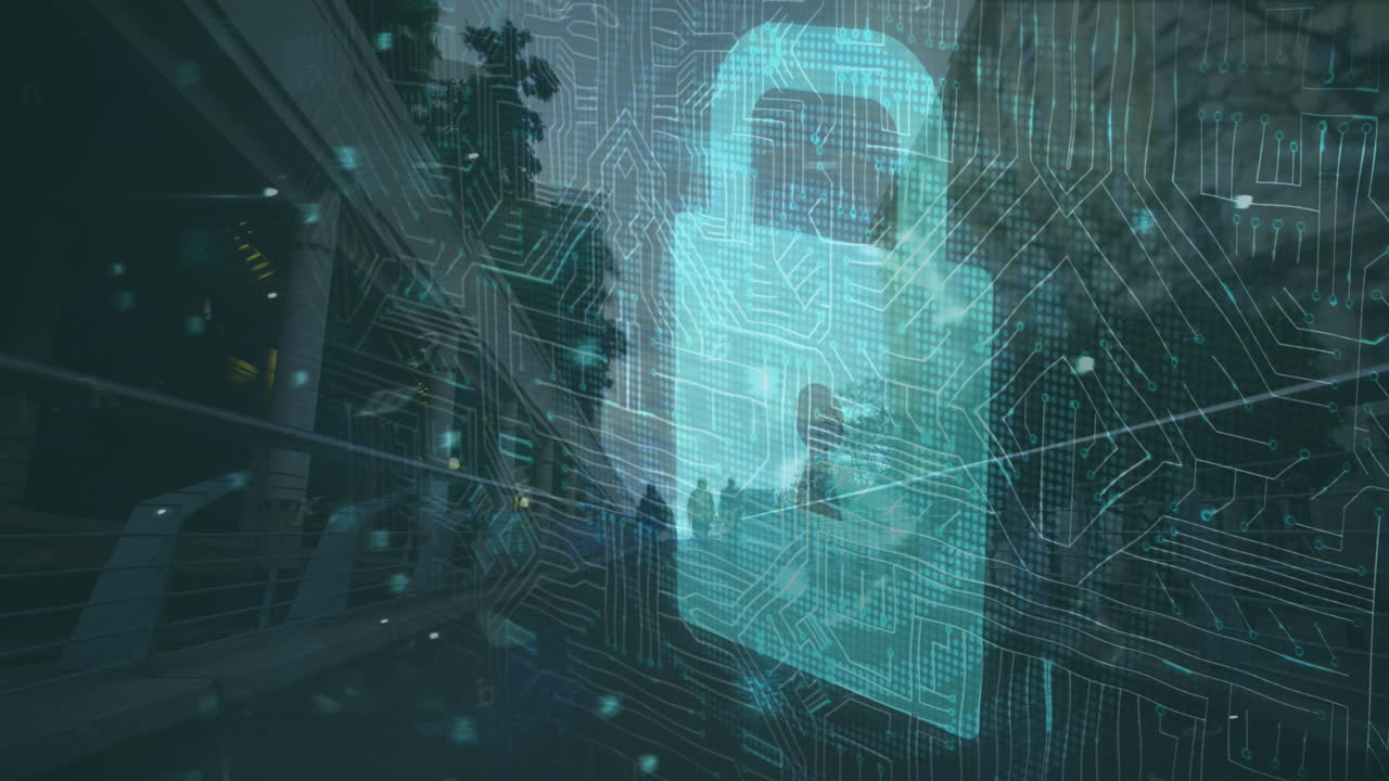 Animation of data processing over cityscape