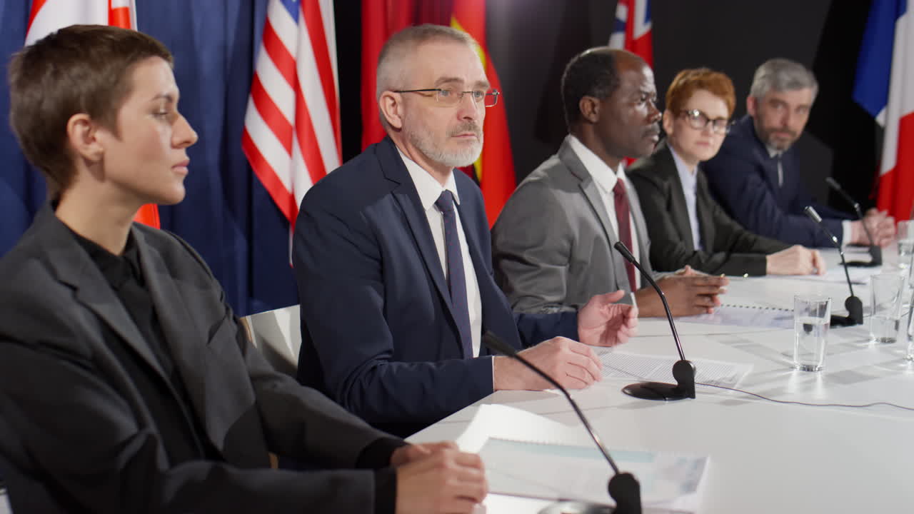 Senior Politician Speaking at International Press Conference