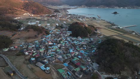 beautiful aerial cityscape of namhae, south korea